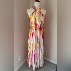 NWT Young Fabulous & Broke halter sunset tie dye maxi dress with slit S